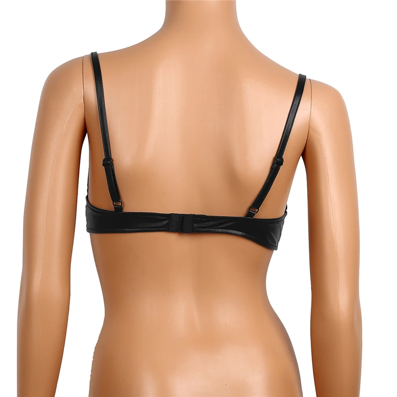 Sexy Women's Exposed Breasts Nipples Bra Lingerie Fashion Faux Leather Adjustable Wire-free Open Cup Shelf Bra Nightclub Wear Sexy Women's Exposed Breasts Nipples Bra Lingerie Fashion Faux Leather Adjustable Wire-free Open Cup Shelf Bra Nightclub Wear