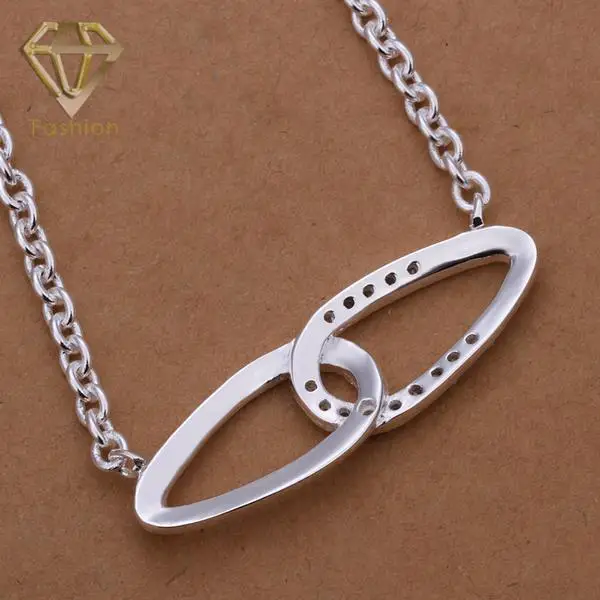 Infinity Pendant Necklace Classic Silver Plated Chain with Double Waterdrop Link Shaped Inlaid