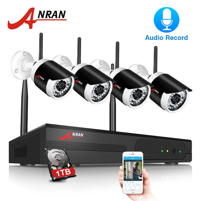 

ANRAN Wireless Security Camera System 4 Channel 1080P Wireless NVR System with 4pcs 2MP IP Security Camera System with Audio