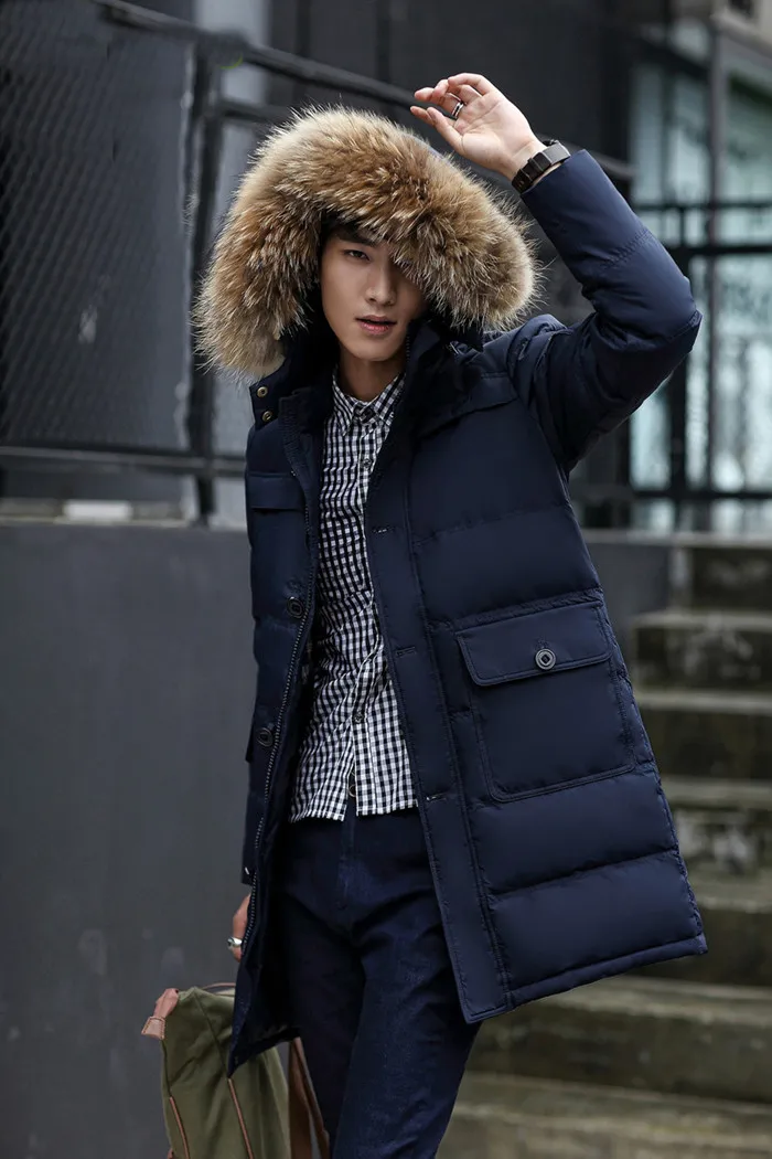 Пуховик для мужчин мужские парки зимняя куртка толстый капюшон воротник из искусственного меха Верхняя одежда ветрозащитное пальто плюс размеры 4XL HJ369 - Цвет: Dark Blue
