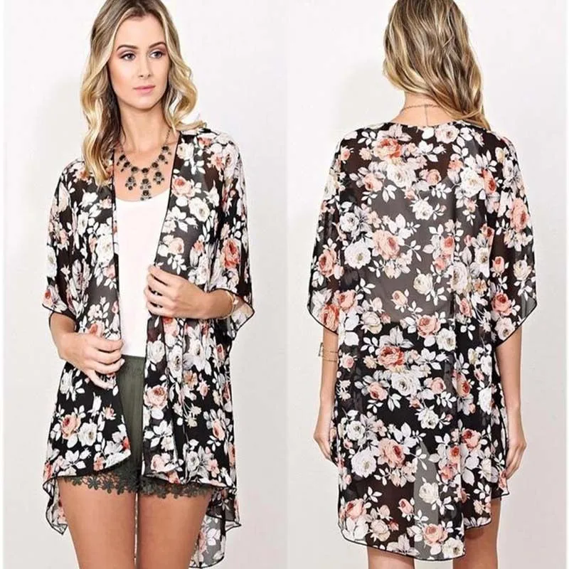

New Chiffon Beach Cover Up Hot Sale Printing Beach Cardigan Feminino Swim suit Printed Bathing Suit Cover Ups Pareo Beach Tunic