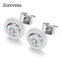 ZORCVENS Женские Классические черные белые керамические полые круглые с одним большим кристаллом серьги-гвоздики круглые модные свадебные украшения