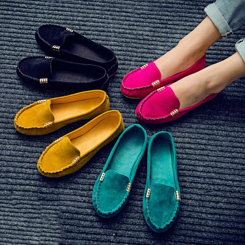 Women Flats Suede Candy Color Loafers Slip on Casual Flat Shoes Soft Ballet Flat Spring Moccasins Shallow Ladies Shoes Puls Size