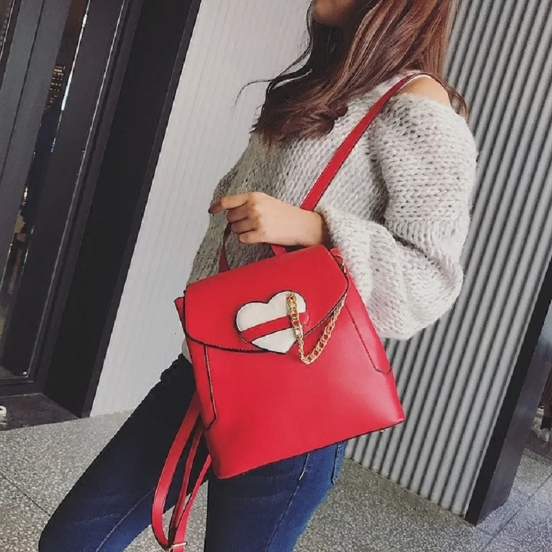 

New Shoulder Bag Lady Joker Backpack Heart-shaped chain decoration Pu Maui tide package wind bag school bag tide