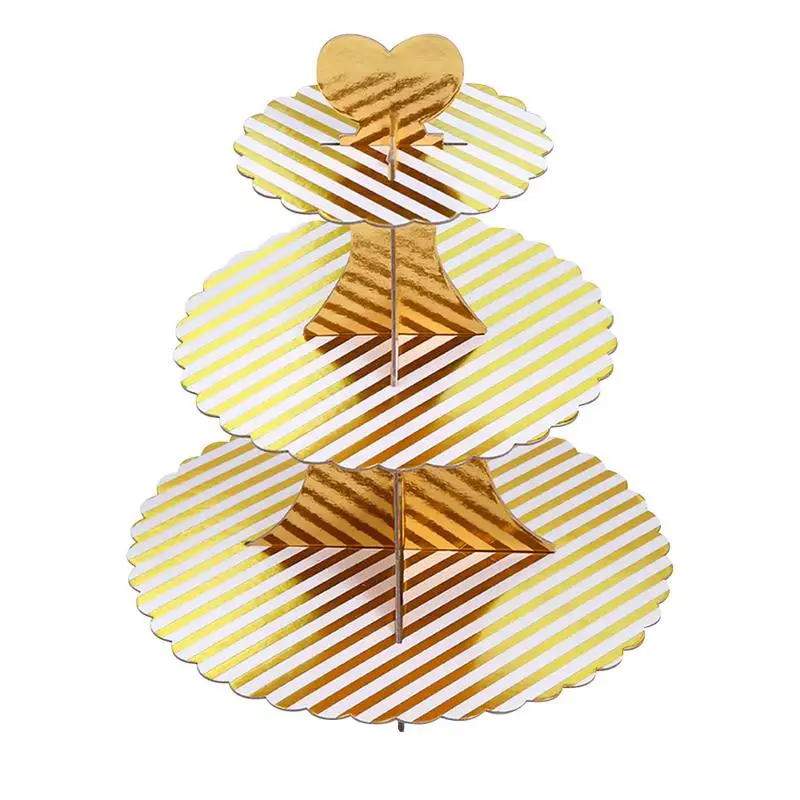 Высококачественная трехслойная подставка для торта из золотой фольги одноразовая десертная настольная подставка для демонстрации Рождественского украшения - Цвет: Striped love
