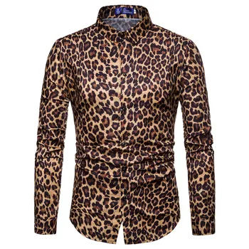 

Brand Fashion Autumn Casual Men Shirt Slim Fit Leopard Printed Shirt Hommer Long-sleeved Shirts Male Floral Social Masculina