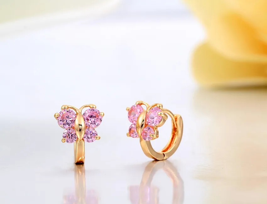 5 colors Baby Girls Small Round Circles Huggies Hoop Earrings Gold Color Butterfly Cubic Zircon Jewellery For Kids Children Aros