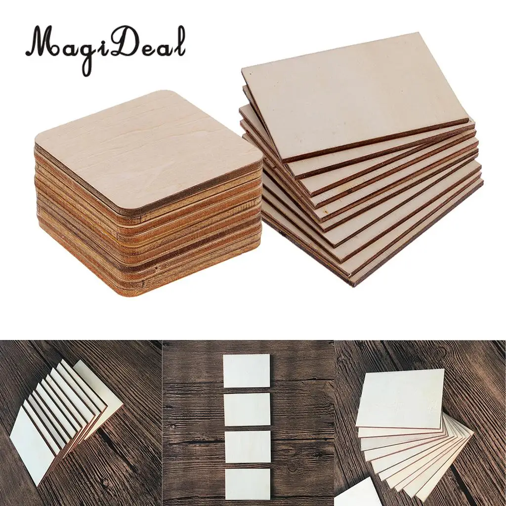 20pcs Wooden Square Rectangle Shapes Coasters Plain Wood Craft Blanks Plaque Sign DIY Pyrography Art Craft Woodworking Materials