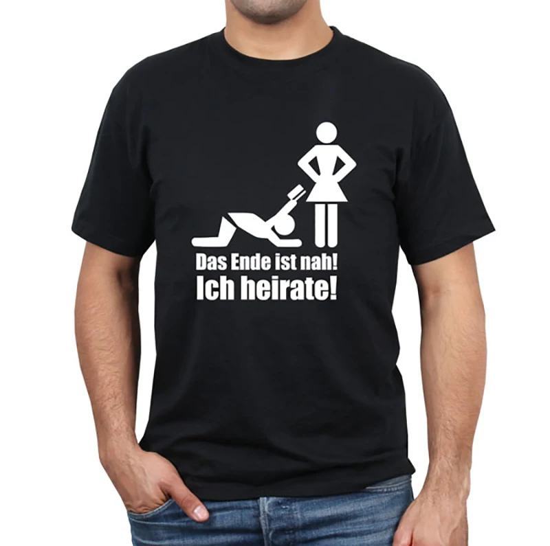 Mens T Shirts Fashion 2018 T Shirt Funny T Shirts Das Ende Ist Nah Ich Heirate Schwarz Shirt Men Plus Size Tops T-shirt XS-XXXL