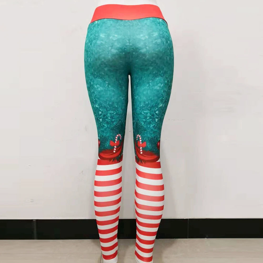 Женские рождественские леггинсы для фитнеса из полиэстера красные рождественские полосатые спортивные Леггинсы с цифровой печатью брюки Стрейчевые штаны для йоги