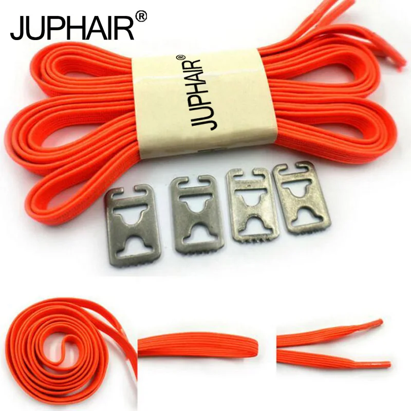 

JUP 1-50 Pair Orange Red Lazy No Tie Shoelaces Men Kid Casual Sport Flat Elastic Shoe Laces Rope Stainless Steel Shoelace Buckle