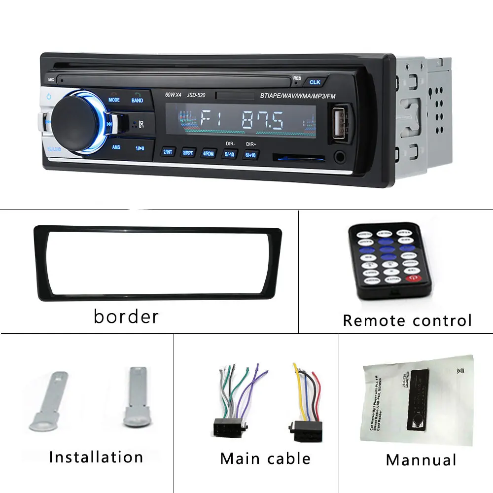 Podofo Bluetooth Авто Радио стерео радио FM Aux Вход приемник SD USB JSD 520 12 В в тире 1 Дин MP3
