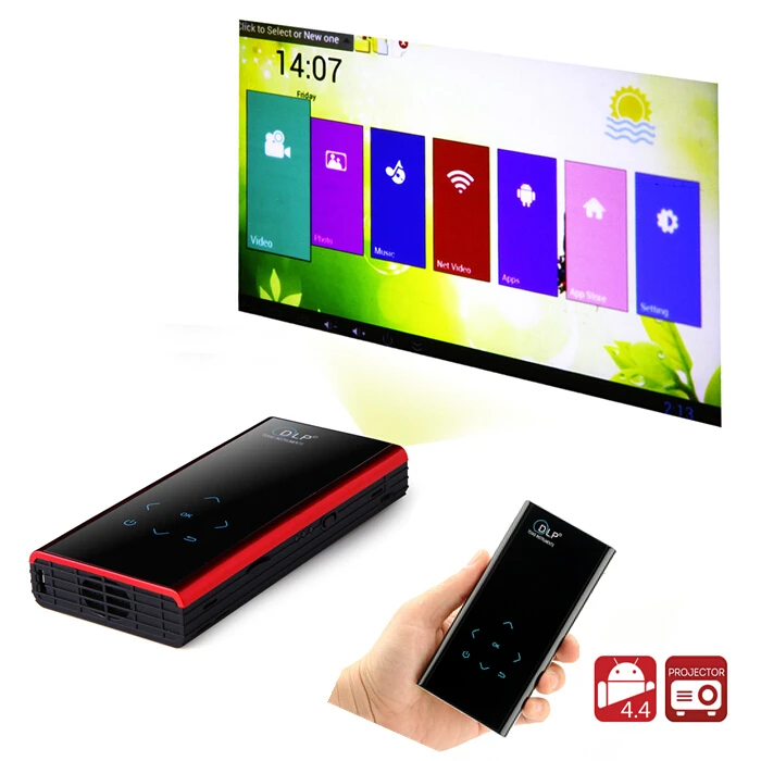 Original Mini Portable Quad Core Android4.4 DLP Projector Wi-Fi DLNA Business Home Theater Pocket Bluetooth touch pad Projector Wholesale Computer & Office
