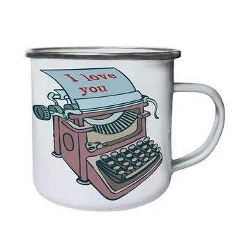 

Stainless Steel Camping Coffee Mug I Love You On Typewriter Retro,Enamel Birthday Christmas Outdoors Metal Enamel Campfire Cup