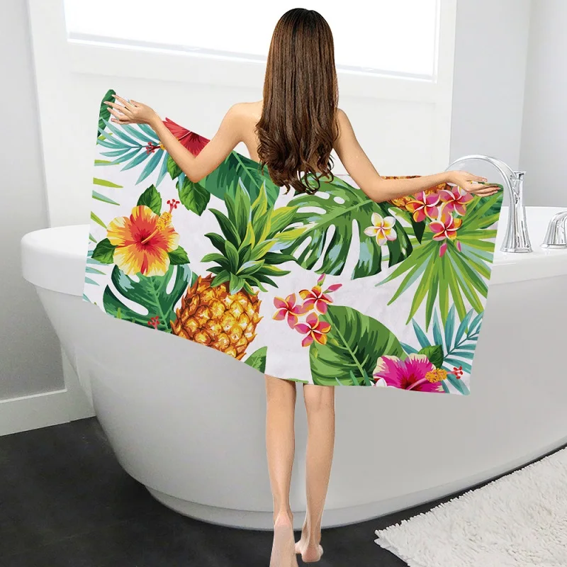 Tropical Plant Leaf Printed Terry Cloth Towel Microfiber Bath Towels