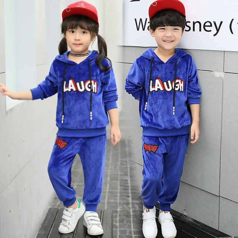 

JENYA 2018 New Fashion Children Clothing Sets Baby Boys Girls Casual Velet Hooded Letter Sports 2pcs Sets