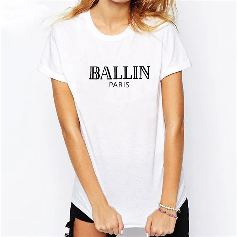 

T shirt Women 2018 Short Sleeve White Cotton T-Shirt Female Top Summer Letter Ballin Paris Tee Shirt Casual Tshirt T-F10990