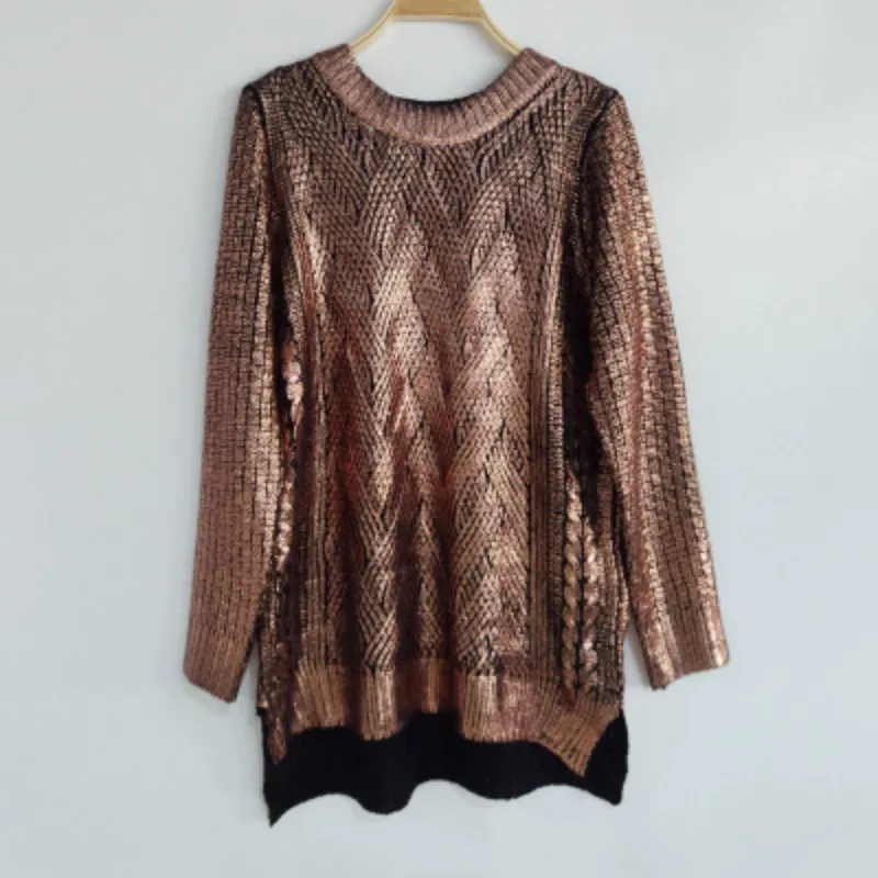 European Style Women Bronzing Sweater Round Neck Casual Golden/Silver Knitwear Sweaters Ladies Pullovers Sweaters AL88 European Style Women Bronzing Sweater Round Neck Casual Golden/Silver Knitwear Sweaters Ladies Pullovers Sweaters AL88