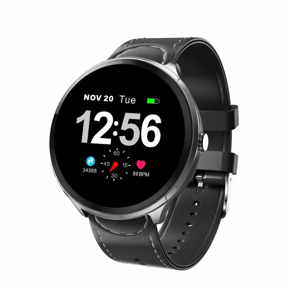 Смарт фитнес женский браслет часы Android подключение французский Россия испанский кровяное давление кожа Водонепроницаемый Bluetooth спортивная одежда - Цвет: Leather black band