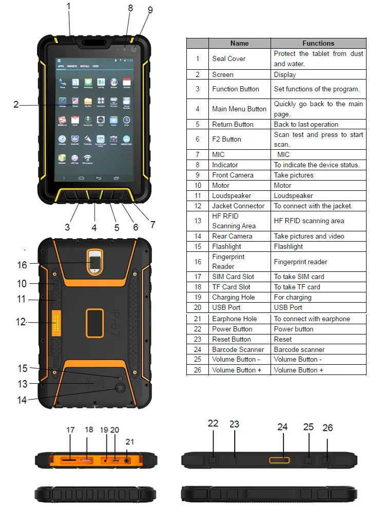 Livre à Prova Sensível ao Toque Android com Barcode de Alta Qualidade ao ar Água Polegada Tela Celular Robusto Ip67 Handheld Nfc Tablet Scanner d' 7 3 android rugged tablet