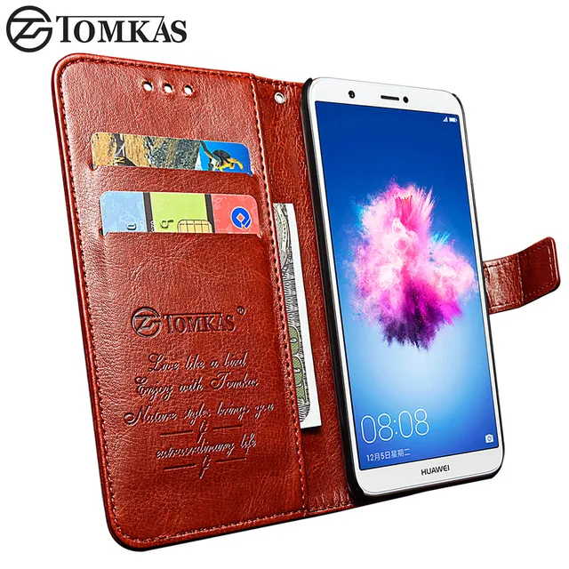 Best Offers TOMKAS Wallet Case For Huawei P Smart Cover Case Enjoy 7s Vintage Leather Flip Phone Bag Coque Cover For Huawei P Smart Cases   