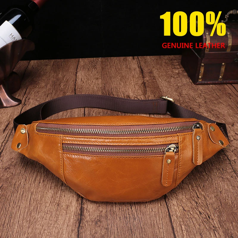 

CHARA'S brand High end glazed leather Waist Packs men/women Genuine Leather Cowhide Waist pack Glossy Unisex Waist Bag