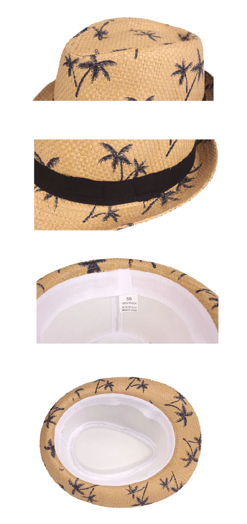 Fashion Unisex Coconut Tree Jazz Straw Hat Kids Trilby panama Hats Women Men Casual Beach Bucket Cap Summer Sunscreen Cap CP0263 (10)