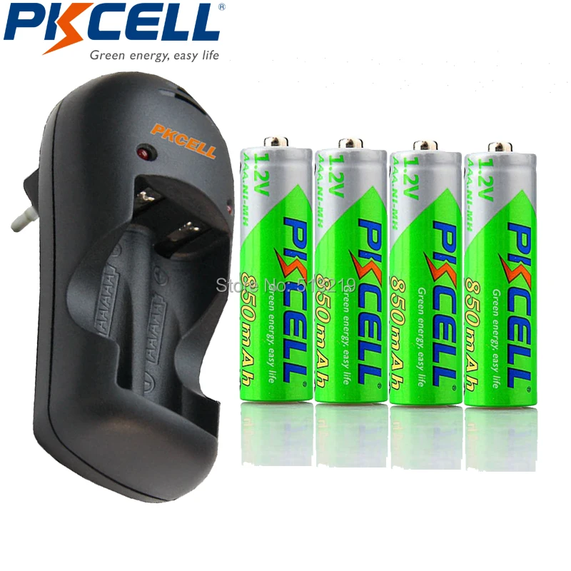 

4Pcs PKCELL Pre-charged 3A Rechargeable AAA Battery and 2slot US Plug Charger LED Lights For 1-2pcs AA/AAA NIMH/NICD Batteries