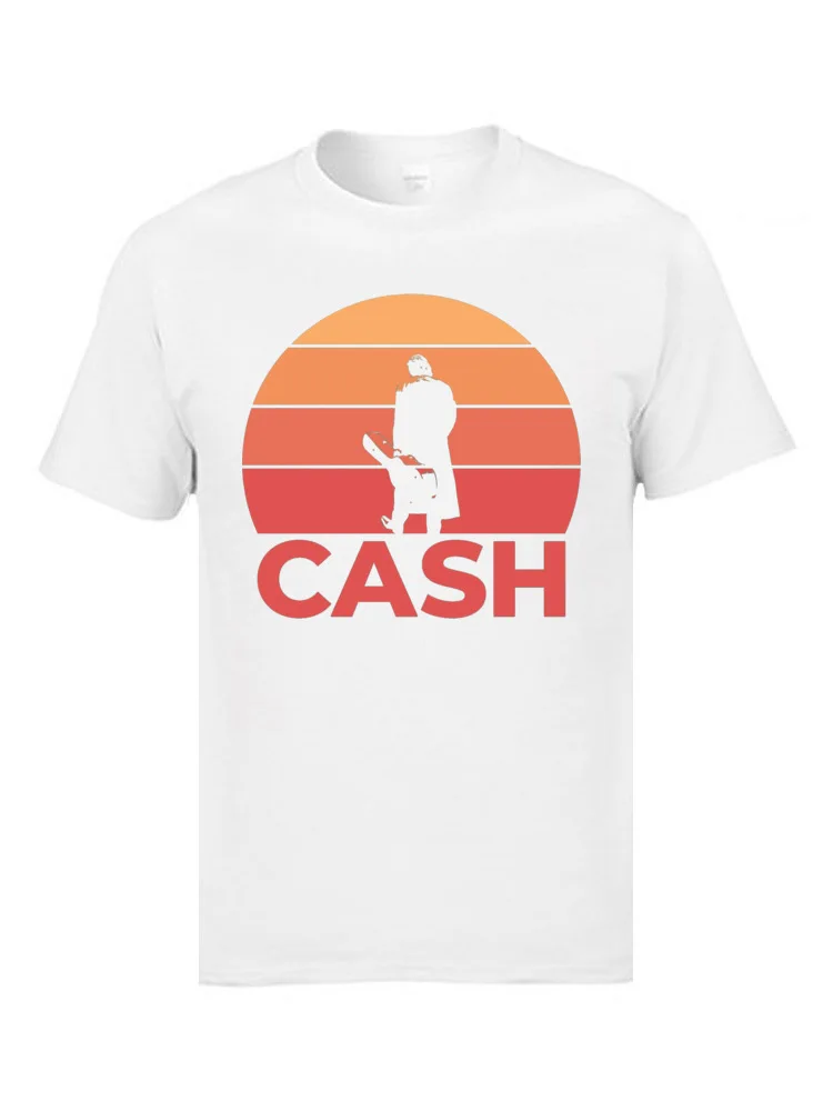 Personalized Johnny Cash Sunset 6124 T Shirt for Men On Sale Summer O Neck Cotton Fabric Short Sleeve T-shirts Design T Shirt Johnny Cash Sunset 6124 white