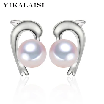 

YIKALAISI 925 sterling Silver Jewelry For Women Dolphin Stud Earrings 100% Natural Freshwater Pearl jewelry