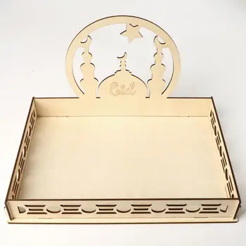 

Rustic Wooden Eid Mubarak Ramadan Party Food Serving Tableware Dessert Pastry Tray Display Holder Decoration Ornament