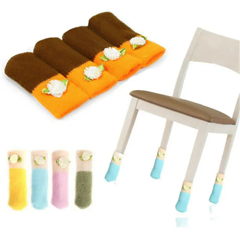 4pcs Cat Style Chair Leg Socks Home Furniture Leg Floor Protectors Knit