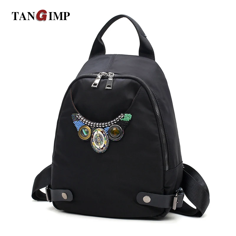 

TANGIMP Owl Women Backpack Ethnic Embroidery Oxford All-match Girl Leisure Simple Travel Waterproof Handmade Backpacks Mochila