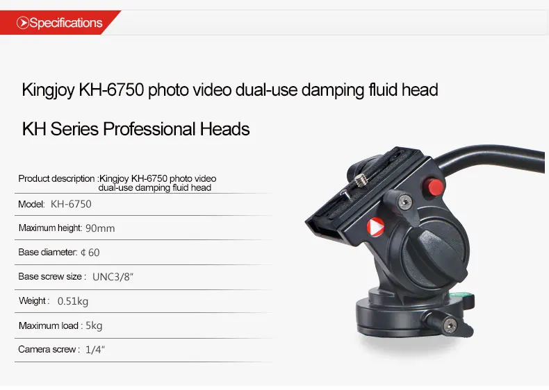 KH-6750 головка штатива для видеосъемки гидравлическая головка с рукояткой панорамная Поворотная камера с углом обзора 360 градусов для DSL