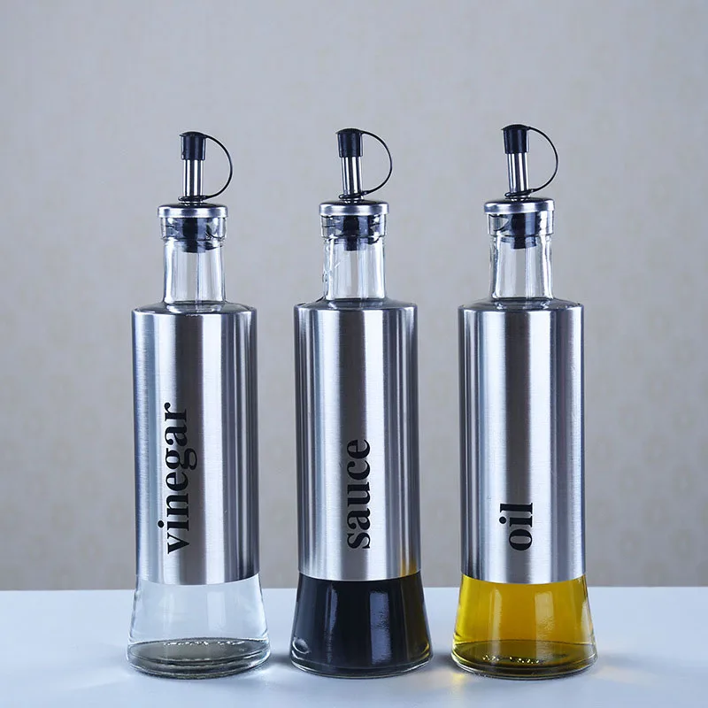 Home Stainless Glass Steel Containeroil Storage Pot Grease Nozzle Soy Sauce Bottle Seasoning Bottle Kitchen Items Accessories