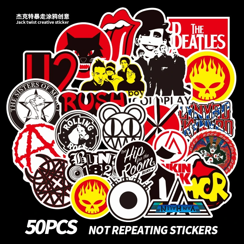 Best Selling 50pcs Passionate Rock Stickers Notebook Motorcycle Dead Fly Guitar Skateboard Blue Waterproof easy To Tear Stickers