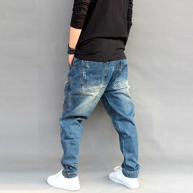 Mens Jeans Casual Joggers Plus Size Hip Hop Harem Denim Pants Camouflage Patchwork Quality Trousers Blue M-6XL