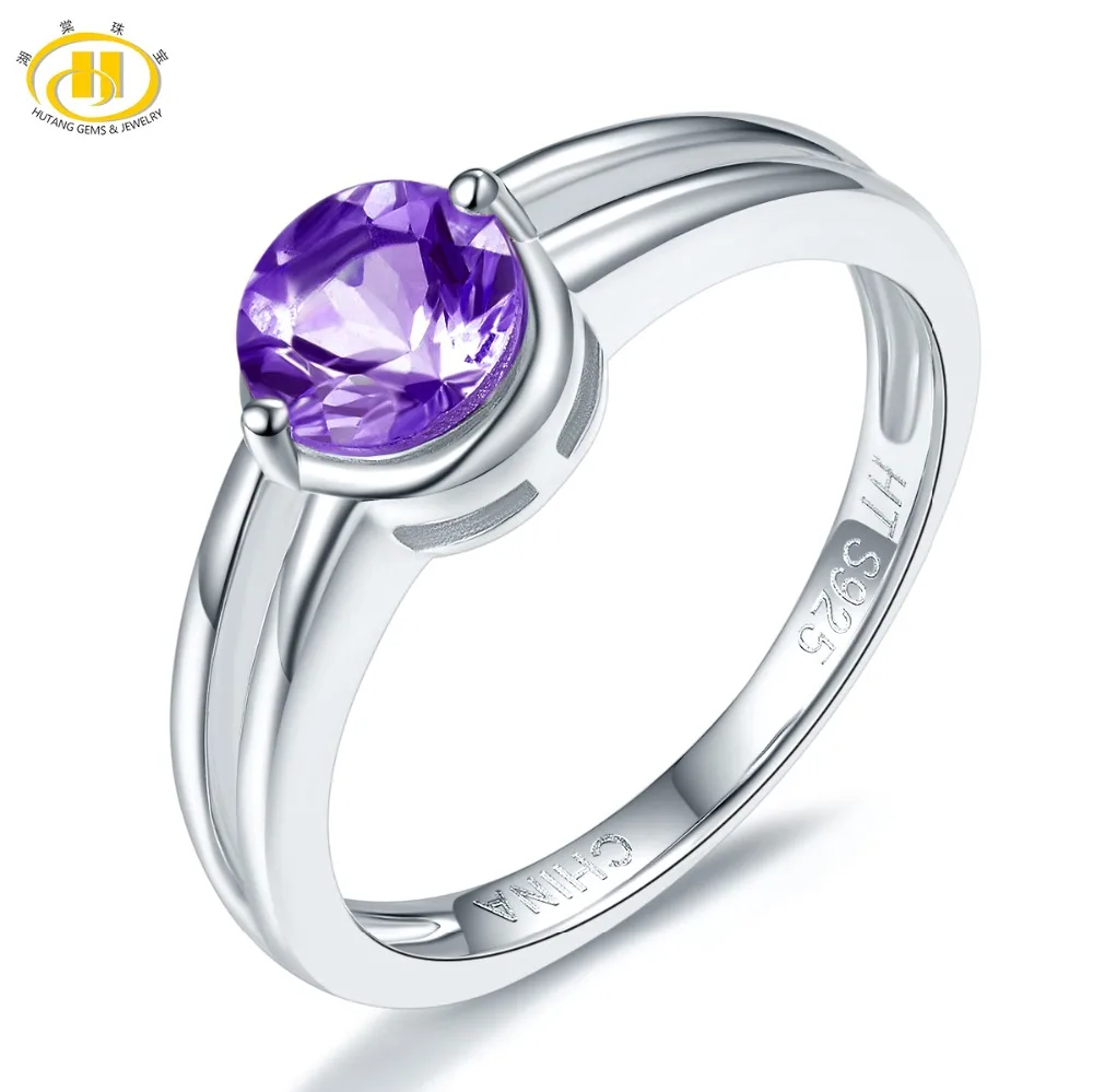 Кольцо Hutang Aemthyst женское из чистого серебра 925 пробы натуральный фиолетовый