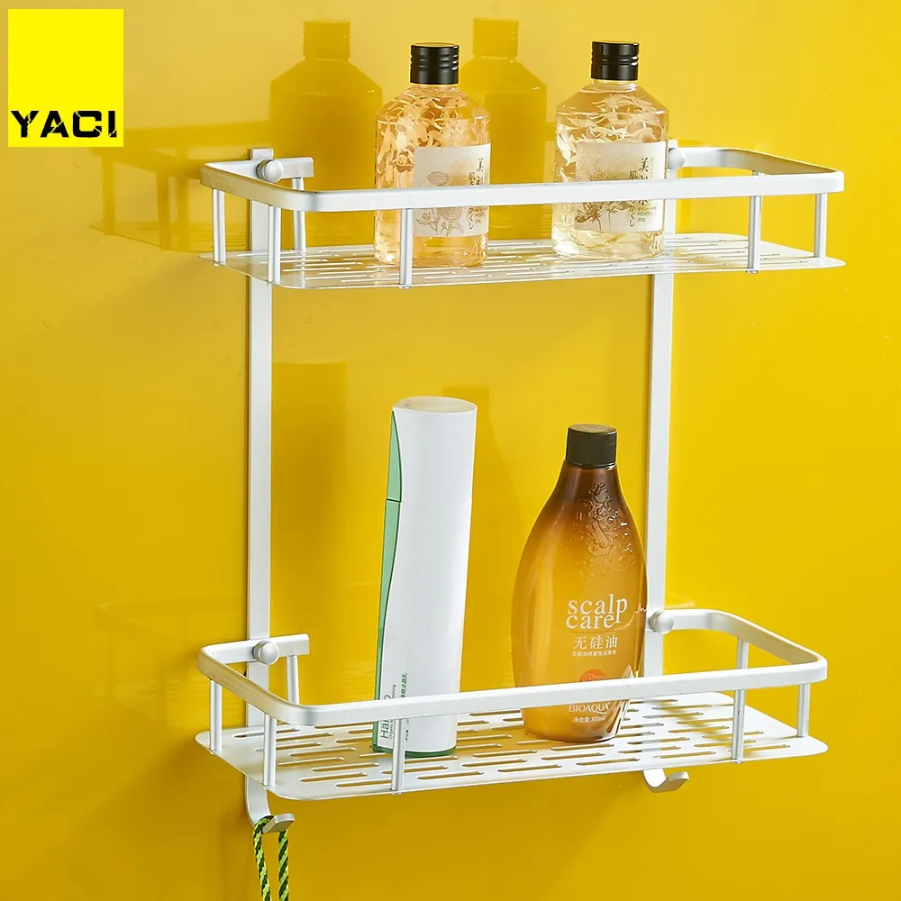 

Wall shelf New Bathroom Shelves Space Aluminum 2 Tiers Corner Shelf Shower Caddy Storage Shampoo Basket Wall Kitchen Holder