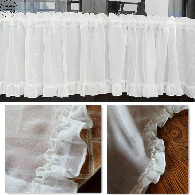 

XinHuaEase Kitchen Short Curtain House Lace Drapes Window Half Voile Door Valance Coffee Windows Tulle White Sheer Cafe Curtains