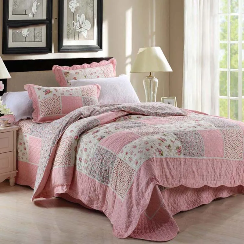

CHAUSUB Korean Patchwork Quilt Set 4PCS/3pcs Coverlet Washed Cotton Quilts Quilted Bedspread Bedding Set Duvet Cover King Size