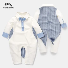 Baby boy romper cotton long sleeve Tuxedo infant dress suit strip tie bow gentleman clothes for kids boy wedding 1 2 3 birthday ishowtienda baby boys clothes set formal party christening wedding tuxedo bow tie long sleeve gentry splice costume for kids