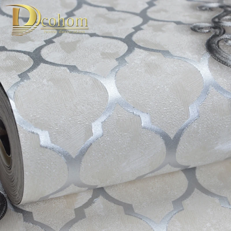 

High Quality Black Sliver Diamond Lattice Pattern Damask Wallpaper Floral Textured Embossed Wall Paper Vinyl Home Decor