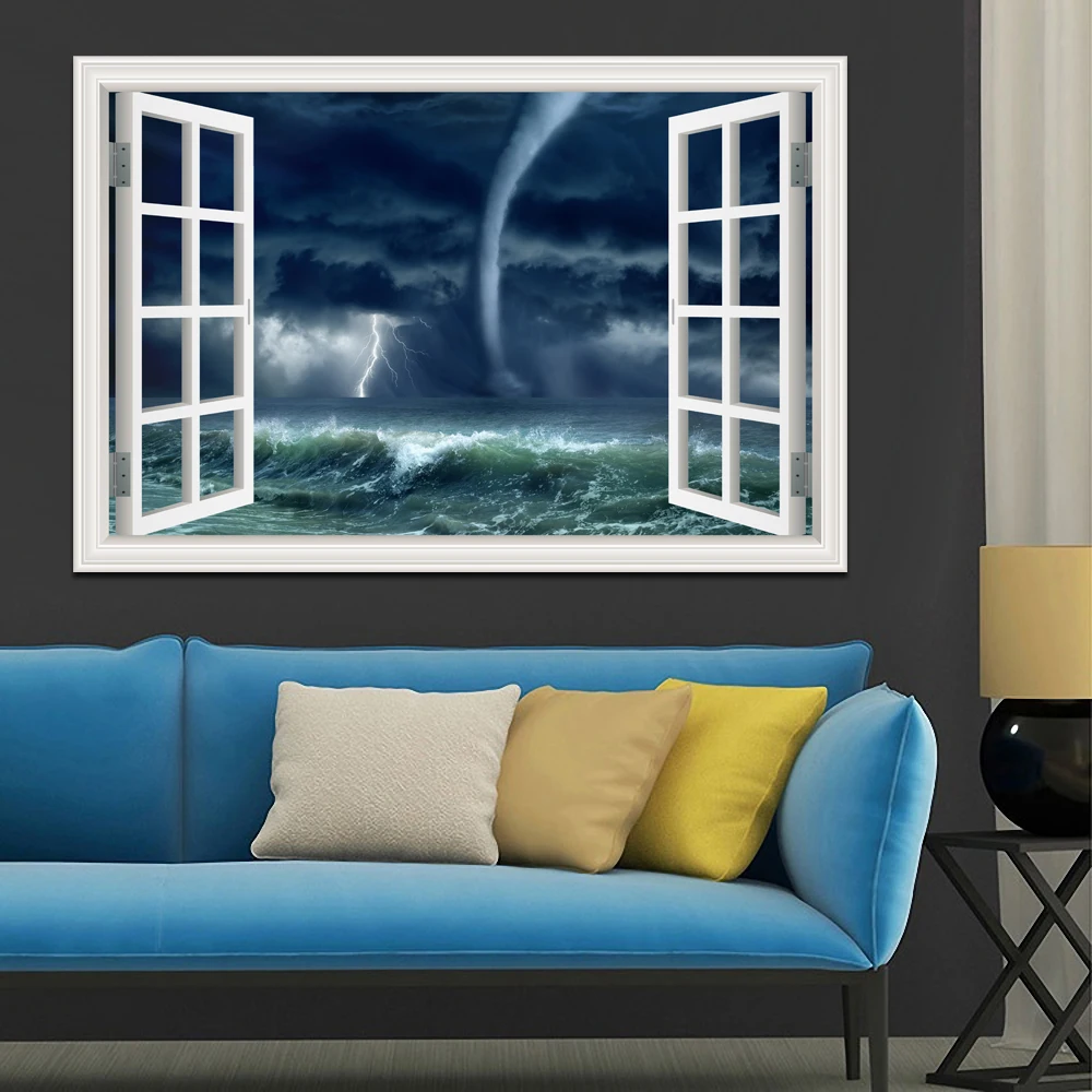 Removable 3d Tornado Hurricane Window View Decals Nature Scenery Plane Wall Sticker Papers Home Decor Living Room Art | Дом и сад