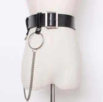 

Women's runway fashion punk style PU leather chain Cummerbunds female Dress Corsets Waistband Belts decoration wide belt R1419