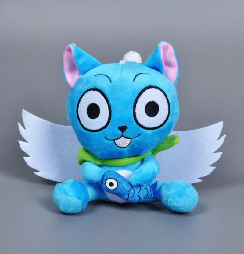 

Anime Fairy Tail Happy hold fish Cartoon Naz cat Lucy Habib stuffed doll kawaii blue cat cosplay kids toys super wings plush toy