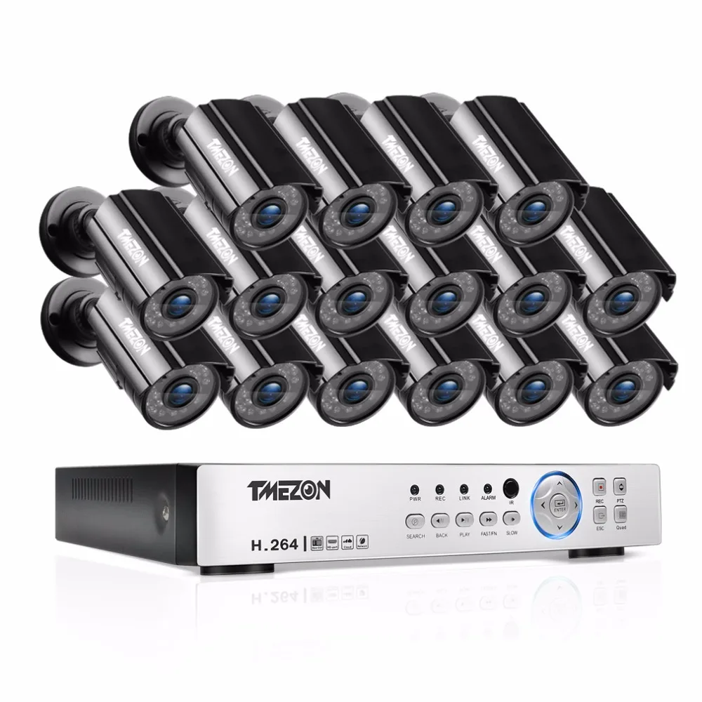 TMEZON 16CH CCTV System 16PCS 1080P Outdoor Weatherproof Security Camera 16CH 1080P DVR Night