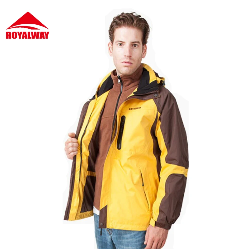 

ROYALWAY 2Pieces Men Spring Outdoor Quick Dry Hiking Softshell Jacket Breathable Front Zipper Hooded Windproof#ROM5202BF