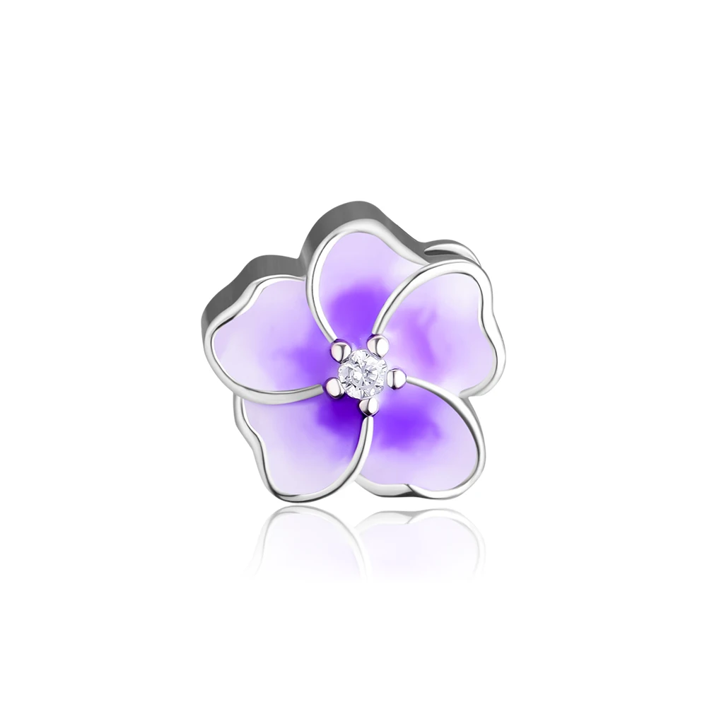 

CKK Beads 925 Sterling Silver Petals of Love Charm with Pale Purple Enamel Fits Pandora Bracelet Necklace Pendant DIY Jewelry