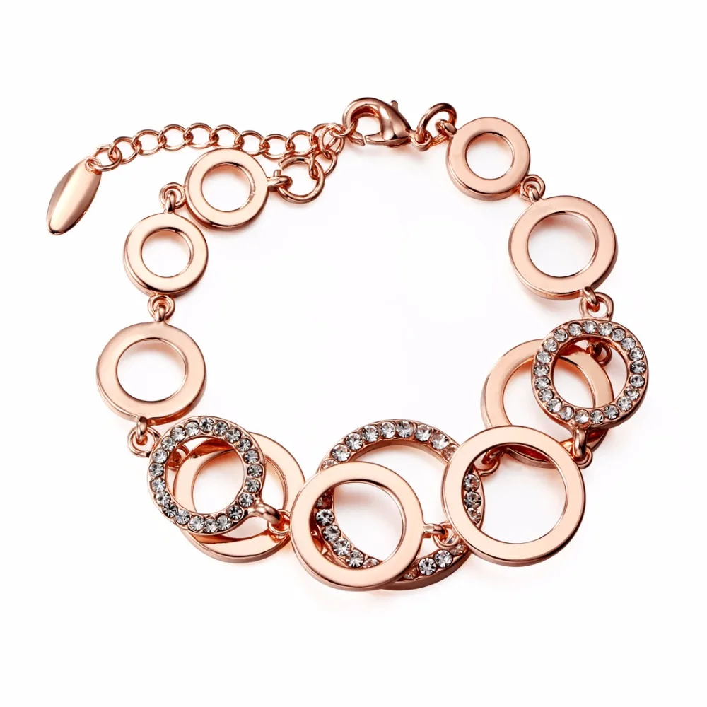 Hesiod, розовое золото, очаровательные браслеты для женщин, кристалл, проложили круглый круг, браслеты на запястье, браслеты, свадебные женские ювелирные изделия, манжеты